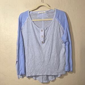 Free People Grand Slam long-sleeve henley top in a blue linen blend oversized t